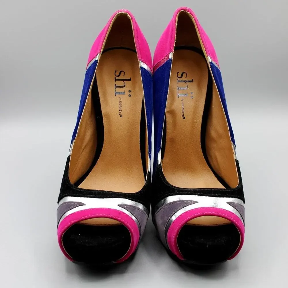 Shi by Journeys Platform Peep Toe Velvet 5 Inch Heels Size 5.5 NWOT